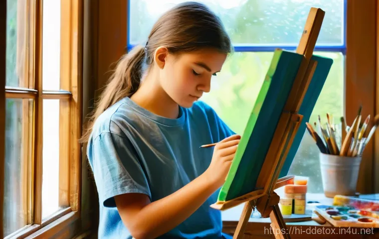 디지털디톡스와 창의성 증진 - **Prompt 1: Tranquil Digital Detox in Nature**
    "A peaceful and serene full-body shot of a young ...