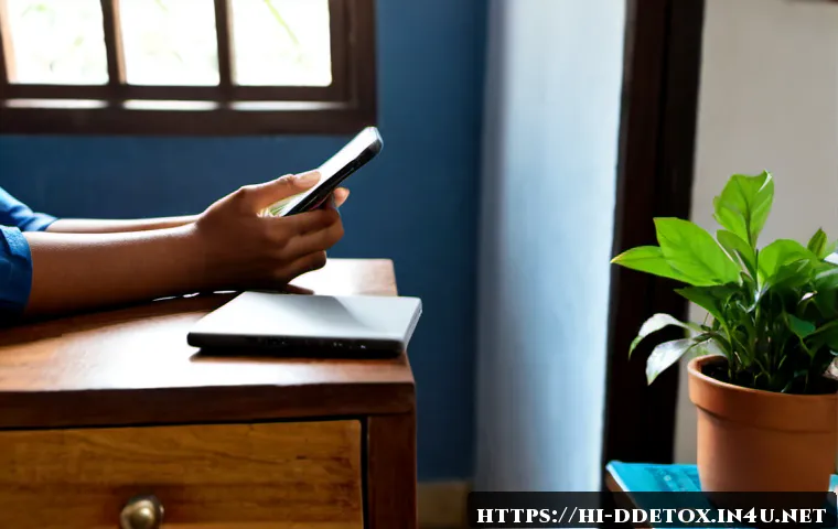 Home 17 디지털디톡스 실천 리스트 - Photorealistic Indian home scene, a relaxed middle-aged Indian woman placing a smartphone face-down ...