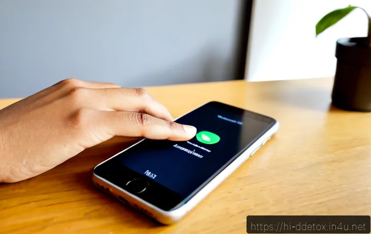 디지털디톡스와 스마트폰 알림 끄기 - Photorealistic close-up of an Indian adult’s hand switching a smartphone to silent mode on a clean w...